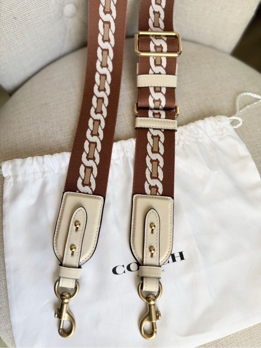 COACH Novelty Adjustable Reversible Guitar Shoulder Strap Brown Chalk Leather - Picture 7 of 16